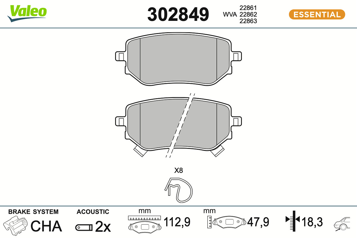 Kit pastiglie freno, Freno a disco - 302849 VALEO
